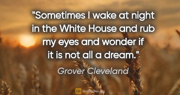 Grover Cleveland quote: "Sometimes I wake at night in the White House and rub my eyes..."