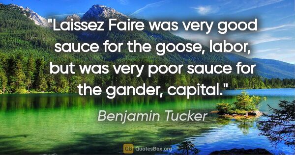 Benjamin Tucker quote: "Laissez Faire was very good sauce for the goose, labor, but..."