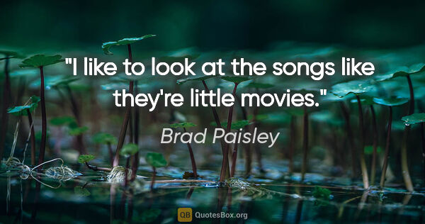 Brad Paisley quote: "I like to look at the songs like they're little movies."