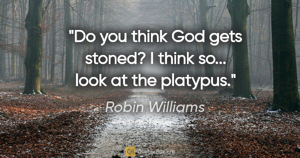 Robin Williams quote: "Do you think God gets stoned? I think so... look at the platypus."