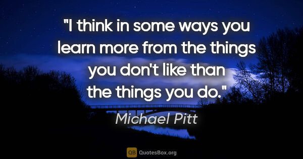 Michael Pitt quote: "I think in some ways you learn more from the things you don't..."