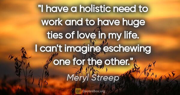 Meryl Streep quote: "I have a holistic need to work and to have huge ties of love..."