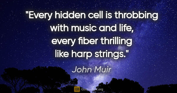 John Muir quote: "Every hidden cell is throbbing with music and life, every..."