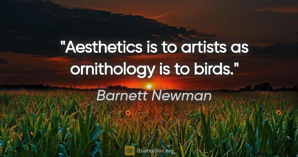 Barnett Newman quote: "Aesthetics is to artists as ornithology is to birds."