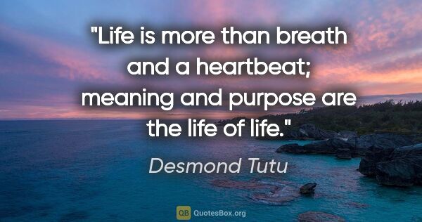 Desmond Tutu quote: "Life is more than breath and a heartbeat; meaning and purpose..."