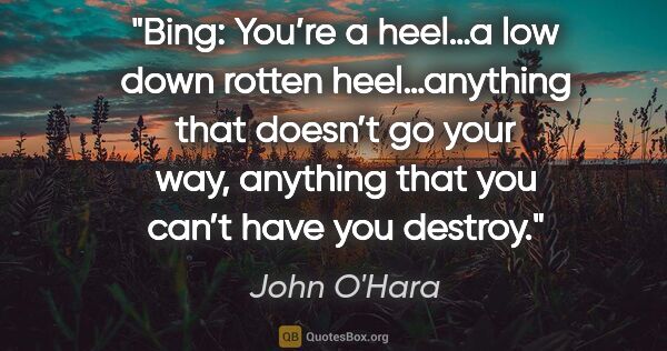 John O'Hara quote: "Bing: You’re a heel…a low down rotten heel…anything that..."