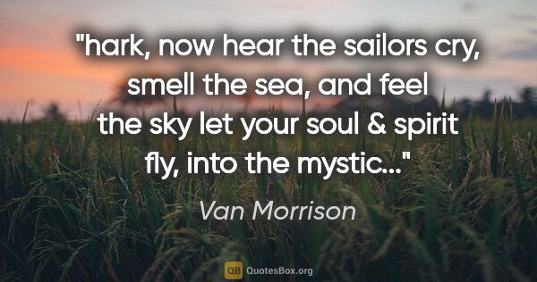 Van Morrison quote: "hark, now hear the sailors cry, smell the sea, and feel the..."