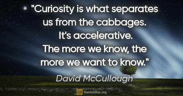 David McCullough quote: "Curiosity is what separates us from the cabbages.  It's..."