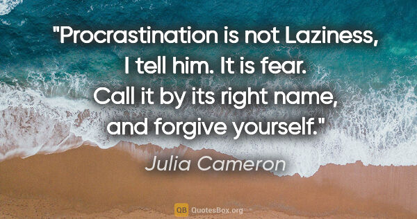 Julia Cameron quote: "Procrastination is not Laziness", I tell him. "It is fear...."