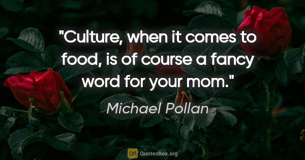 Michael Pollan quote: "Culture, when it comes to food, is of course a fancy word for..."