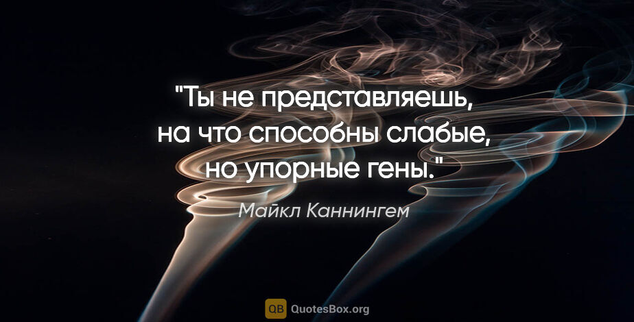 Майкл Каннингем цитата: "Ты не представляешь, на что способны слабые, но упорные гены."