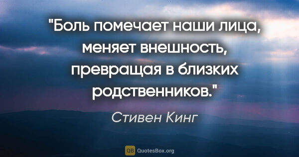 Стивен Кинг цитата: "Боль помечает наши лица, меняет внешность, превращая в близких..."