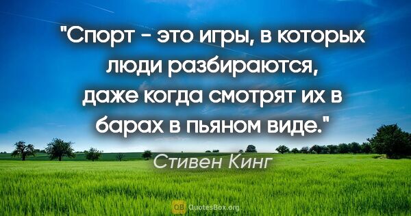 Стивен Кинг цитата: "Спорт - это игры, в которых люди разбираются, даже когда..."