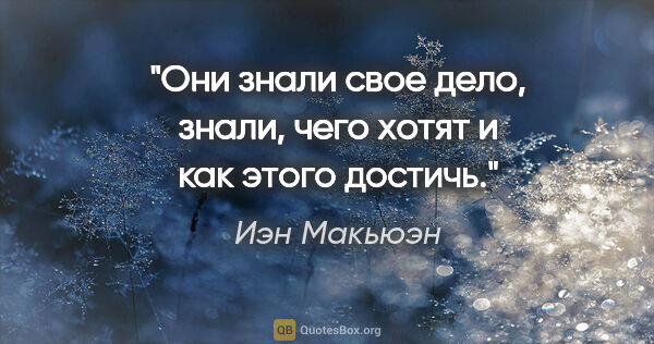 Иэн Макьюэн цитата: "Они знали свое дело, знали, чего хотят и как этого достичь."