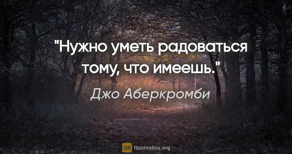 Джо Аберкромби цитата: "Нужно уметь радоваться тому, что имеешь."