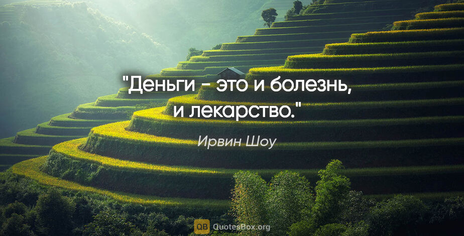 Ирвин Шоу цитата: "Деньги - это и болезнь, и лекарство."