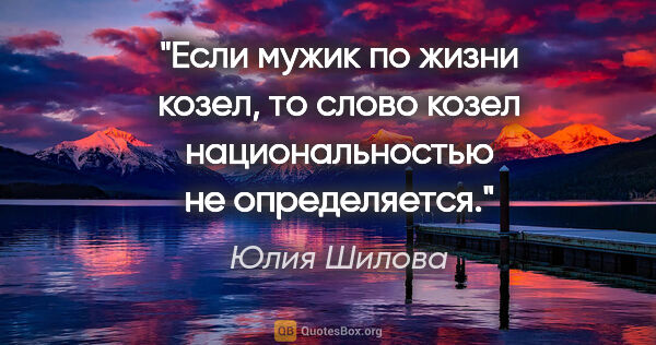 Юлия Шилова цитата: "Если мужик по жизни козел, то слово «козел» национальностью не..."