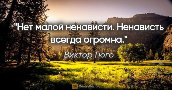 Виктор Гюго цитата: "Нет малой ненависти. Ненависть всегда огромна."