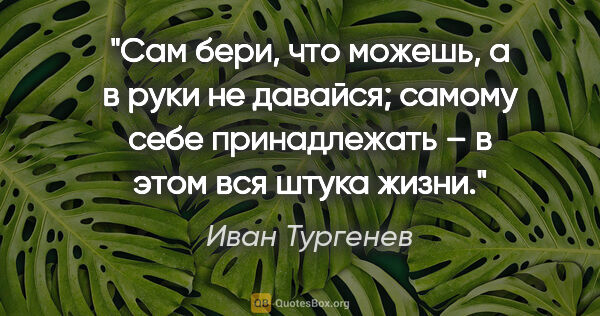 Иван Тургенев цитата: "Сам бери, что можешь, а в руки не давайся; самому себе..."