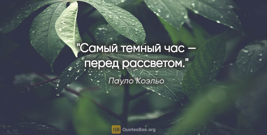 Пауло Коэльо цитата: "«Самый темный час — перед рассветом»."