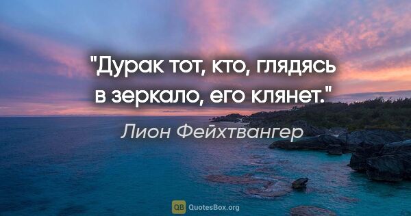 Лион Фейхтвангер цитата: "Дурак тот, кто, глядясь в зеркало, его клянет."