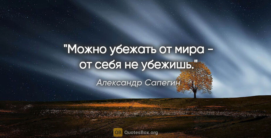 Александр Сапегин цитата: "Можно убежать от мира - от себя не убежишь."