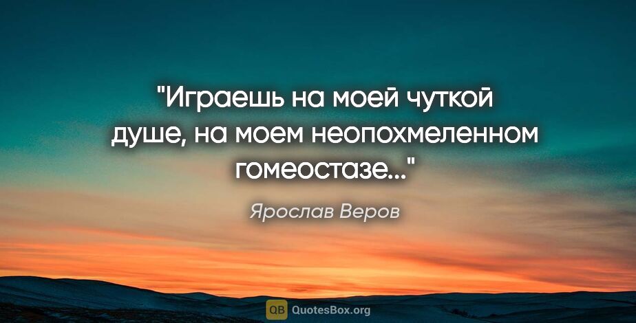 Ярослав Веров цитата: "Играешь на моей чуткой душе, на моем неопохмеленном гомеостазе..."