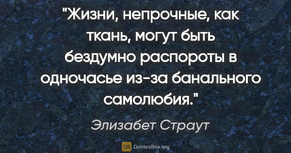 Элизабет Страут цитата: "Жизни, непрочные, как ткань, могут быть бездумно распороты в..."