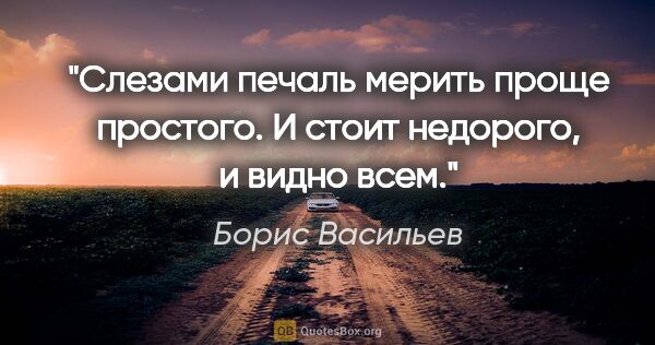 Борис Васильев цитата: "Слезами печаль мерить проще простого. И стоит недорого, и..."