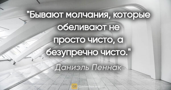 Даниэль Пеннак цитата: "Бывают молчания, которые обеливают не просто чисто, а..."