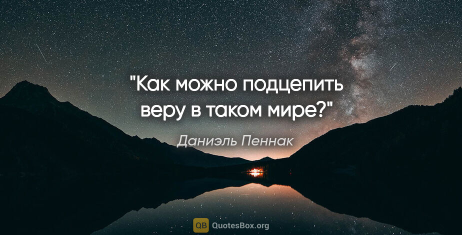 Даниэль Пеннак цитата: "Как можно подцепить веру в таком мире?"