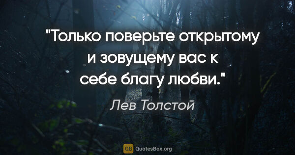 Лев Толстой цитата: "Только поверьте открытому и зовущему вас к себе благу любви."