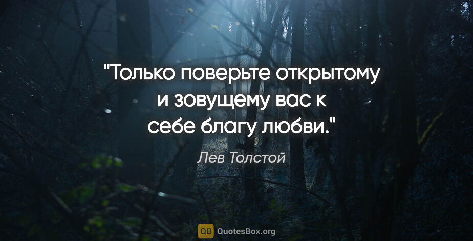 Лев Толстой цитата: "Только поверьте открытому и зовущему вас к себе благу любви."