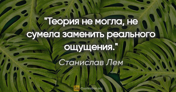 Станислав Лем цитата: "Теория не могла, не сумела заменить реального ощущения."