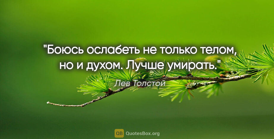 Лев Толстой цитата: "Боюсь ослабеть не только телом, но и духом. Лучше умирать."