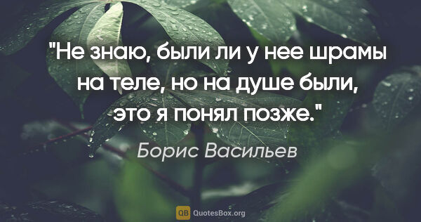 Борис Васильев цитата: "Не знаю, были ли у нее шрамы на теле, но на душе были, это я..."