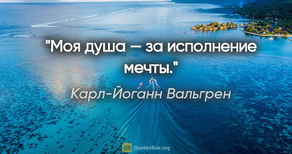 Карл-Йоганн Вальгрен цитата: "Моя душа — за исполнение мечты."