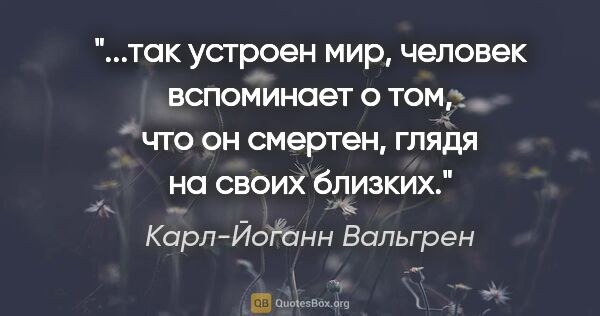 Карл-Йоганн Вальгрен цитата: "так устроен мир, человек вспоминает о том, что он смертен,..."