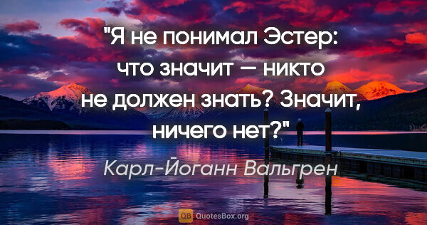 Карл-Йоганн Вальгрен цитата: "Я не понимал Эстер: что значит — никто не должен знать?..."