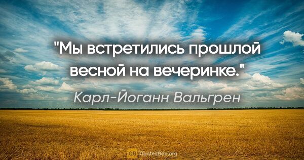 Карл-Йоганн Вальгрен цитата: "Мы встретились прошлой весной на вечеринке."