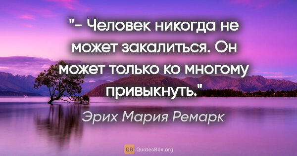 Эрих Мария Ремарк цитата: "- Человек никогда не может закалиться. Он может только ко..."