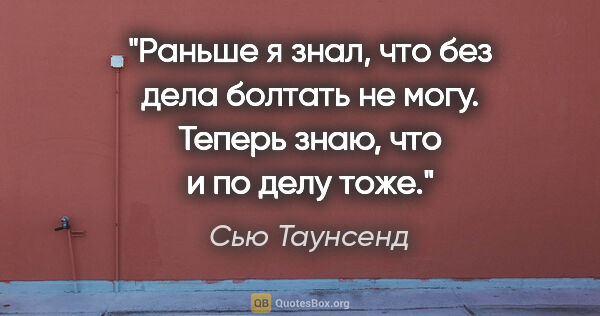 Сью Таунсенд цитата: "Раньше я знал, что без дела болтать не могу. Теперь знаю, что..."