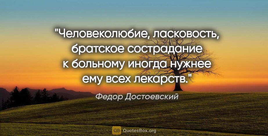 Федор Достоевский цитата: "Человеколюбие, ласковость, братское сострадание к больному..."