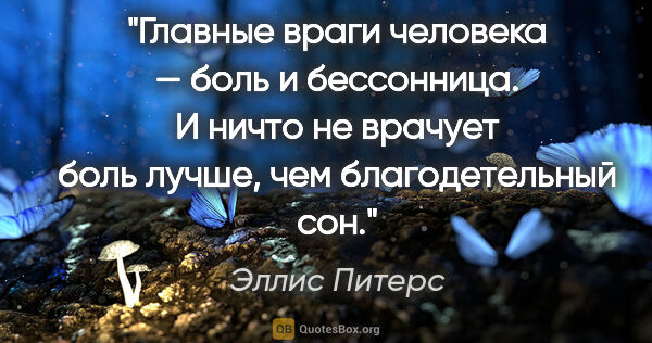 Эллис Питерс цитата: "Главные враги человека — боль и бессонница. И ничто не врачует..."