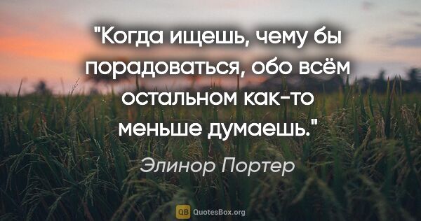 Элинор Портер цитата: "Когда ищешь, чему бы порадоваться, обо всём остальном как-то..."