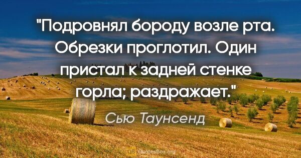 Сью Таунсенд цитата: "Подровнял бороду возле рта. Обрезки проглотил. Один пристал к..."