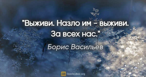 Борис Васильев цитата: "Выживи. Назло им - выживи. За всех нас."