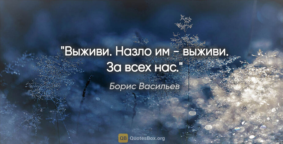 Борис Васильев цитата: "Выживи. Назло им - выживи. За всех нас."