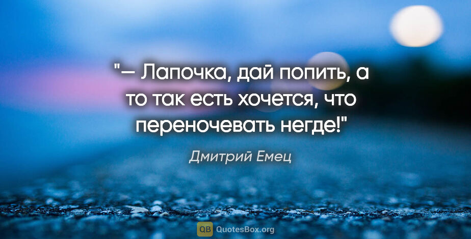 Дмитрий Емец цитата: "— Лапочка, дай попить, а то так есть хочется, что переночевать..."