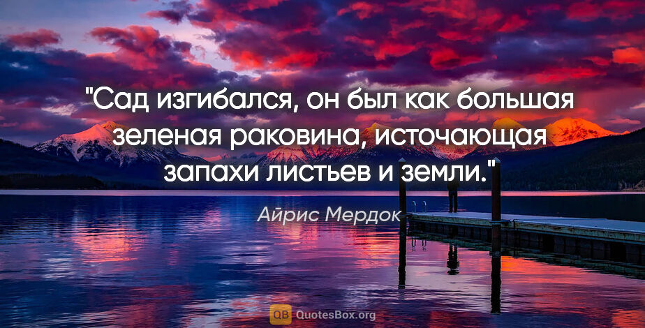 Айрис Мердок цитата: "Сад изгибался, он был как большая зеленая раковина, источающая..."